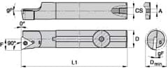 Kennametal - 21.39mm Min Bore Diam, 254mm OAL, 5/8" Shank Diam, A-SCLP-D Indexable Boring Bar - CP.. Insert, Screw Holding Method - Americas Industrial Supply