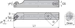Kennametal - NP.., 5° Lead Angle A-NKLC Internal Left Hand Indexable Profiling Toolholder - 1" Shank Width, 12" Long, Steel, Through Coolant - Americas Industrial Supply