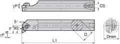 Kennametal - NP.., 5° Lead Angle A-NKLC Internal Left Hand Indexable Profiling Toolholder - 1" Shank Width, 12" Long, Steel, Through Coolant - Americas Industrial Supply