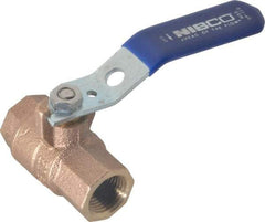 NIBCO - 1/2" Pipe, Full Port, Bronze Standard Ball Valve - 2 Piece, Inline - One Way Flow, FNPT x FNPT Ends, Lever Handle, 600 WOG, 150 WSP - Americas Industrial Supply