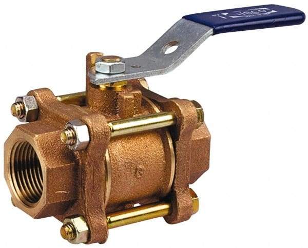 NIBCO - 2" Pipe, Full Port, Bronze Standard Ball Valve - 3 Piece, Inline - One Way Flow, FNPT x FNPT Ends, Lever Handle, 600 WOG, 150 WSP - Americas Industrial Supply