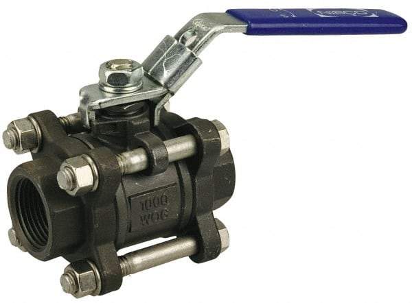 NIBCO - 1-1/2" Pipe, Full Port, Carbon Steel Standard Ball Valve - 3 Piece, Inline - One Way Flow, FNPT x FNPT Ends, Locking Lever Handle, 1,000 WOG - Americas Industrial Supply