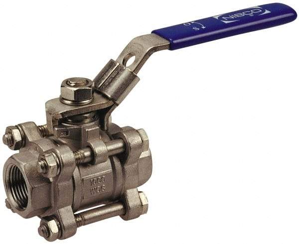 Midwest Control - 3/8" Pipe, Full Port, Stainless Steel Standard Ball Valve - 3 Piece, Inline - One Way Flow, FNPT x FNPT Ends, Lever Handle - Americas Industrial Supply