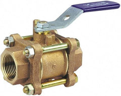 NIBCO - 3/4" Pipe, Full Port, Bronze Oxygen Service Ball Valve - 3 Piece, Inline - One Way Flow, FNPT x FNPT Ends, Lever Handle, 600 WOG, 150 WSP - Americas Industrial Supply