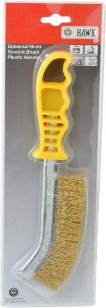 Made in USA - 1" Trim Length Brass Scratch Brass Brush - 5-1/2" Brush Length, 10" OAL, 1" Trim Length, Plastic Ergonomic Handle - Americas Industrial Supply