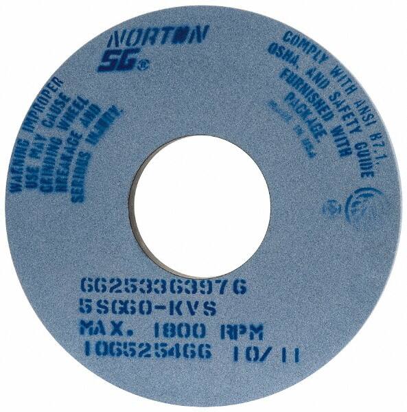 Norton - 14" Diam x 5" Hole x 1" Thick, K Hardness, 60 Grit Surface Grinding Wheel - Ceramic, Type 1, Medium Grade, 1,800 Max RPM, Vitrified Bond, No Recess - Americas Industrial Supply