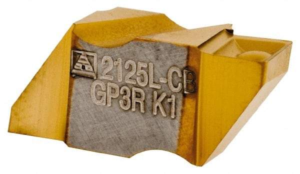 Tool-Flo - 2125FLG CB Grade GP3, 3.18mm Cutting Width Carbide Grooving Insert - 0.11" Max Depth of Cut, Left Hand, 0.005 to 0.01" Corner Radius, TiN Finish - Americas Industrial Supply