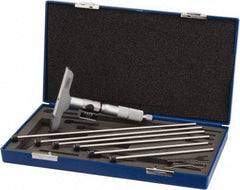 Fowler - 0 to 6" Range, 6 Rod, Satin Chrome Finish Mechanical Depth Micrometer - Ratchet Stop Thimble, 4" Base Length, 0.001" Graduation, 0.176" Rod Diam - Americas Industrial Supply