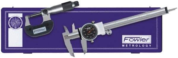 Fowler - 3 Piece, Machinist Caliper and Micrometer Tool Kit - 0 to 6 Inch Caliper, 0 to 1 Inch Micrometer, 0.0001 Inch Graduation - Americas Industrial Supply