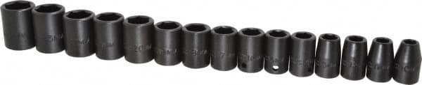 Proto - 15 Piece 1/2" Drive Impact Socket Set - 6 Points, 10mm to 24mm Range, Metric Measurement Standard - Americas Industrial Supply