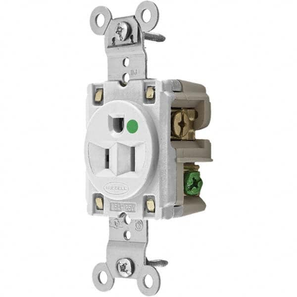 Hubbell Wiring Device-Kellems - 125V 15A NEMA 5-15R Hospital Grade White Straight Blade Single Receptacle - Americas Industrial Supply