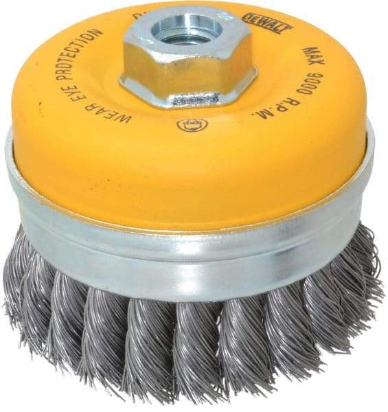 DeWALT - 4" Diam, 5/8-11 Threaded Arbor, Steel Fill Cup Brush - 0.023 Wire Diam, 9,000 Max RPM - Americas Industrial Supply