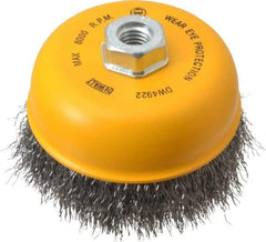 DeWALT - 5" Diam, 5/8-11 Threaded Arbor, Steel Fill Cup Brush - 0.02 Wire Diam, 8,000 Max RPM - Americas Industrial Supply