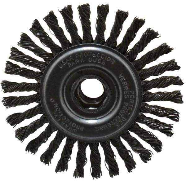 DeWALT - 4" OD, 5/8-11 Arbor Hole, Knotted Steel Wheel Brush - 0.02" Filament Diam, 20,000 RPM - Americas Industrial Supply