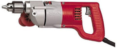 Milwaukee Tool - 1/2" Keyed Chuck, 1,000 RPM, D-Handle Electric Drill - 7 Amps, 120 Volts, Reversible, Includes Chuck Key with Holder & Side Handle - Americas Industrial Supply