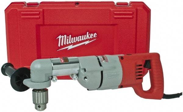 Milwaukee Tool - 1/2" Keyed Chuck, 600 RPM, D-Handle Electric Drill - 7 Amps, 120 Volts, Reversible, Includes 3/16" Socket Wrench, 9/16" Open End Wrench, RAD Assembly, Side Handle - Americas Industrial Supply