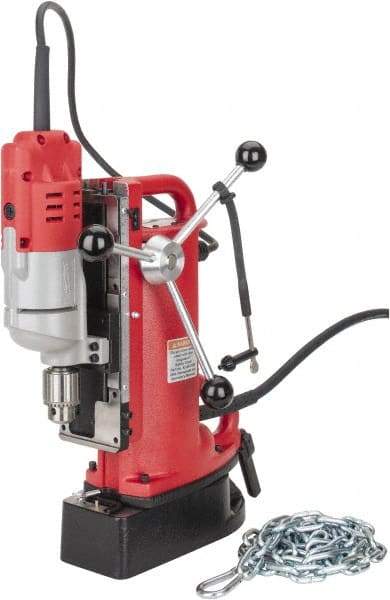 Milwaukee Tool - 1/2" Chuck, 9" Travel, Portable Electromagnetic Drill Press - 600 RPM, 7.2 Amps, 120 Volts, 9' Cord Length - Americas Industrial Supply