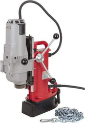 Milwaukee Tool - 1-1/4" Chuck, 11" Travel, Portable Electromagnetic Drill Press - 375 & 750 RPM, 12.5 Amps, 120 Volts, 9' Cord Length - Americas Industrial Supply