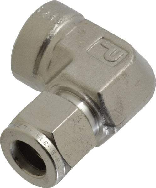 Parker - 1/2" OD, Stainless Steel Female Elbow - -425 to 1,200°F, 1-1/16" Hex, Comp x FNPT Ends - Americas Industrial Supply