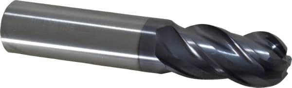 SGS - 3/4" Diam, 1-1/2" LOC, 4 Flute Solid Carbide Ball End Mill - AlTiN Finish, Single End, 4" OAL, 3/4" Shank Diam, Spiral Flute - Americas Industrial Supply