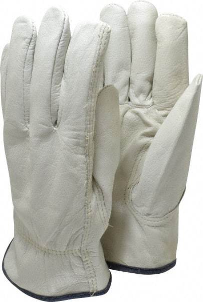 MCR Safety - Size XL (10) Grain Cowhide General Protection Work Gloves - For Work & Driver, Uncoated, Slip-On Cuff, Full Fingered, Cream/Blue, Paired - Americas Industrial Supply