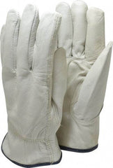 MCR Safety - Size XL (10) Grain Cowhide General Protection Work Gloves - For Work & Driver, Uncoated, Slip-On Cuff, Full Fingered, Cream/Blue, Paired - Americas Industrial Supply