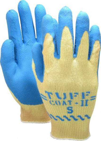 SHOWA - Size S (7), ANSI Cut Lvl 3, Abrasion Lvl 4, Rubber Coated Cut Resistant Gloves - Palm & Fingers Coated, Kevlar Lining, Knit Wrist, Yellow/Blue, Paired - Americas Industrial Supply