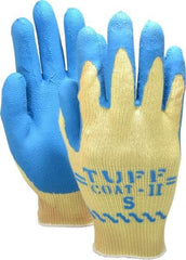 SHOWA - Size S (7), ANSI Cut Lvl 3, Abrasion Lvl 4, Rubber Coated Cut Resistant Gloves - Palm & Fingers Coated, Kevlar Lining, Knit Wrist, Yellow/Blue, Paired - Americas Industrial Supply