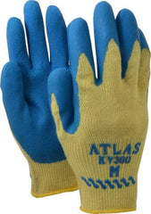 SHOWA - Size M (8), ANSI Cut Lvl 3, Abrasion Lvl 4, Rubber Coated Cut Resistant Gloves - Palm & Fingers Coated, Kevlar Lining, Knit Wrist, Yellow/Blue, Paired - Americas Industrial Supply