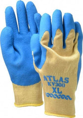 SHOWA - Size XL (10), ANSI Cut Lvl 3, Abrasion Lvl 4, Rubber Coated Cut Resistant Gloves - Palm & Fingers Coated, Kevlar Lining, Knit Wrist, Yellow/Blue, Paired - Americas Industrial Supply