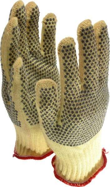 Honeywell - Size S (7), ANSI Cut Lvl 1, Abrasion Lvl 3, PVC Coated Cut Resistant Gloves - Fully Coated Coated, Kevlar Lining, Knit Wrist, Yellow/Brown, Paired - Americas Industrial Supply