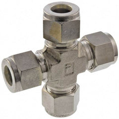 Parker - 1/8" OD, Stainless Steel Union Cross - -425 to 1,200°F, 7/16" Hex, All Comp Ends - Americas Industrial Supply