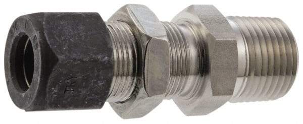 Parker - 3/8" OD, Stainless Steel Bulkhead Connector - 3/4" Hex, Comp x MNPT Ends - Americas Industrial Supply