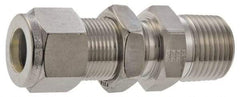 Parker - 3/8" OD, Stainless Steel Bulkhead Connector - -425 to 1,200°F, 3/4" Hex, Comp x MNPT Ends - Americas Industrial Supply