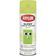 Krylon - Glow Green, Semi Gloss, Glow-in-the-Dark Spray Paint - 10 to 15 Sq Ft per Can, 16 oz Container, Use on Ceramics, Fabric, Glass, Glow-in-the-Dark Paint, Metal, Paper, Papier Mache, Plaster, Wicker, Wood - Americas Industrial Supply