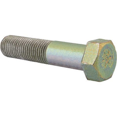 Made in North America - 1-1/2 - 6 UNC, 7" Length Under Head Hex Head Cap Screw - Partially Threaded, Grade 8 Alloy Steel, Zinc Yellow Dichromate Finish, 2-1/4" Hex - Americas Industrial Supply
