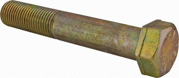 Made in North America - 1-1/2 - 6 UNC, 9" Length Under Head Hex Head Cap Screw - Partially Threaded, Grade 8 Alloy Steel, Zinc Yellow Dichromate Finish, 2-1/4" Hex - Americas Industrial Supply