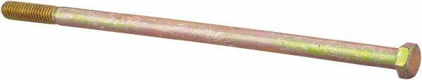 Made in North America - 3/8-16 UNC, 8-1/2" Length Under Head Hex Head Cap Screw - Partially Threaded, Grade 8 Alloy Steel, Zinc Yellow Dichromate Finish, 9/16" Hex - Americas Industrial Supply