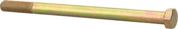 Made in USA - 3/8-24 UNF, 5-1/2" Length Under Head Hex Head Cap Screw - Partially Threaded, Grade 8 Alloy Steel, Zinc Yellow Dichromate Finish, 9/16" Hex - Americas Industrial Supply