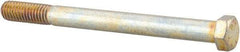 Made in USA - 7/16-14 UNC, 5" Length Under Head Hex Head Cap Screw - Partially Threaded, Grade 8 Alloy Steel, Zinc Yellow Dichromate Finish, 5/8" Hex - Americas Industrial Supply