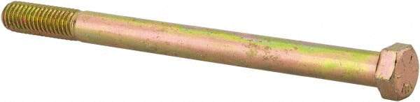 Made in USA - 7/16-14 UNC, 6" Length Under Head Hex Head Cap Screw - Partially Threaded, Grade 8 Alloy Steel, Zinc Yellow Dichromate Finish, 5/8" Hex - Americas Industrial Supply