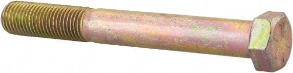 Made in USA - 7/16-20 UNF, 3-1/2" Length Under Head Hex Head Cap Screw - Partially Threaded, Grade 8 Alloy Steel, Zinc Yellow Dichromate Finish, 5/8" Hex - Americas Industrial Supply