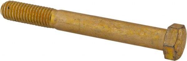 Made in North America - 1/2-13 UNC, 4-1/4" Length Under Head Hex Head Cap Screw - Partially Threaded, Grade 8 Alloy Steel, Zinc Yellow Dichromate Finish, 3/4" Hex - Americas Industrial Supply