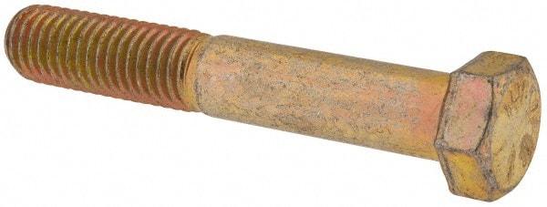 Made in USA - 9/16-12 UNC, 3-1/2" Length Under Head Hex Head Cap Screw - Partially Threaded, Grade 8 Alloy Steel, Zinc Yellow Dichromate Finish, 13/16" Hex - Americas Industrial Supply