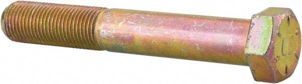 Made in USA - 9/16-18 UNF, 3-3/4" Length Under Head Hex Head Cap Screw - Partially Threaded, Grade 8 Alloy Steel, Zinc Yellow Dichromate Finish, 13/16" Hex - Americas Industrial Supply