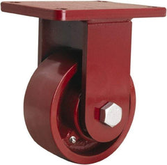 Hamilton - 6" Diam x 2-1/2" Wide x 8-1/2" OAH Top Plate Mount Rigid Caster - Cast Iron, 2,200 Lb Capacity, Straight Roller Bearing, 5-1/2 x 7-1/2" Plate - Americas Industrial Supply