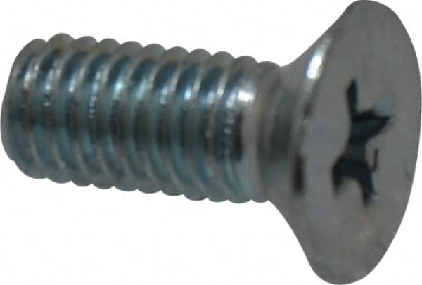 Value Collection - M5x0.80 Metric Coarse, 12mm OAL Phillips Drive Machine Screw - Flat Head, Grade 4.8 Steel, Zinc-Plated Finish, Without Washer - Americas Industrial Supply
