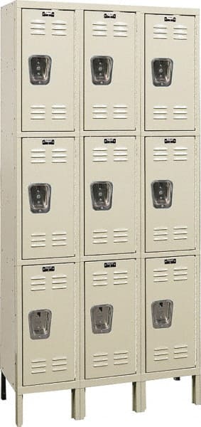 Hallowell - 9 Door, 3 Tier, Galvanite Corrosion Resistant Wardrobe & Box Lockers - Americas Industrial Supply