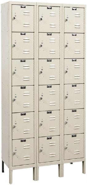 Hallowell - 18 Door, 6 Tier, Galvanite Corrosion Resistant Wardrobe & Box Lockers - Americas Industrial Supply