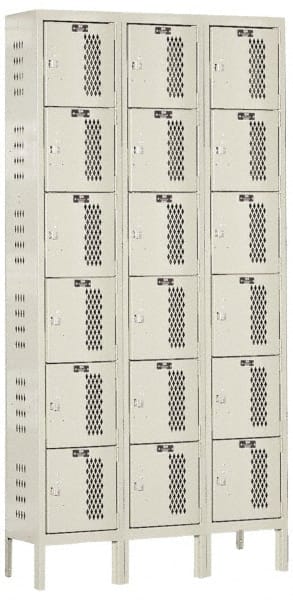 Hallowell - 18 Door, 6 Tier, Heavy-Duty Ventilated Wardrobe & Box Lockers - Americas Industrial Supply